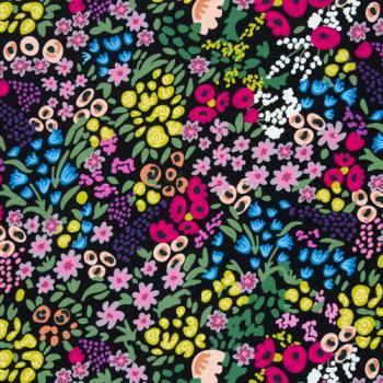 French Terry Sommersweat Blumenwiese bunt auf Schwarz